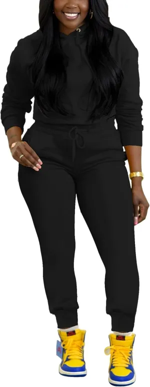 HBQ 2 Piece Outfits For Women Sweatsuits Sets Hooded Tracksuit Long Sleeve Pullover Jogger Sweat Pants Set