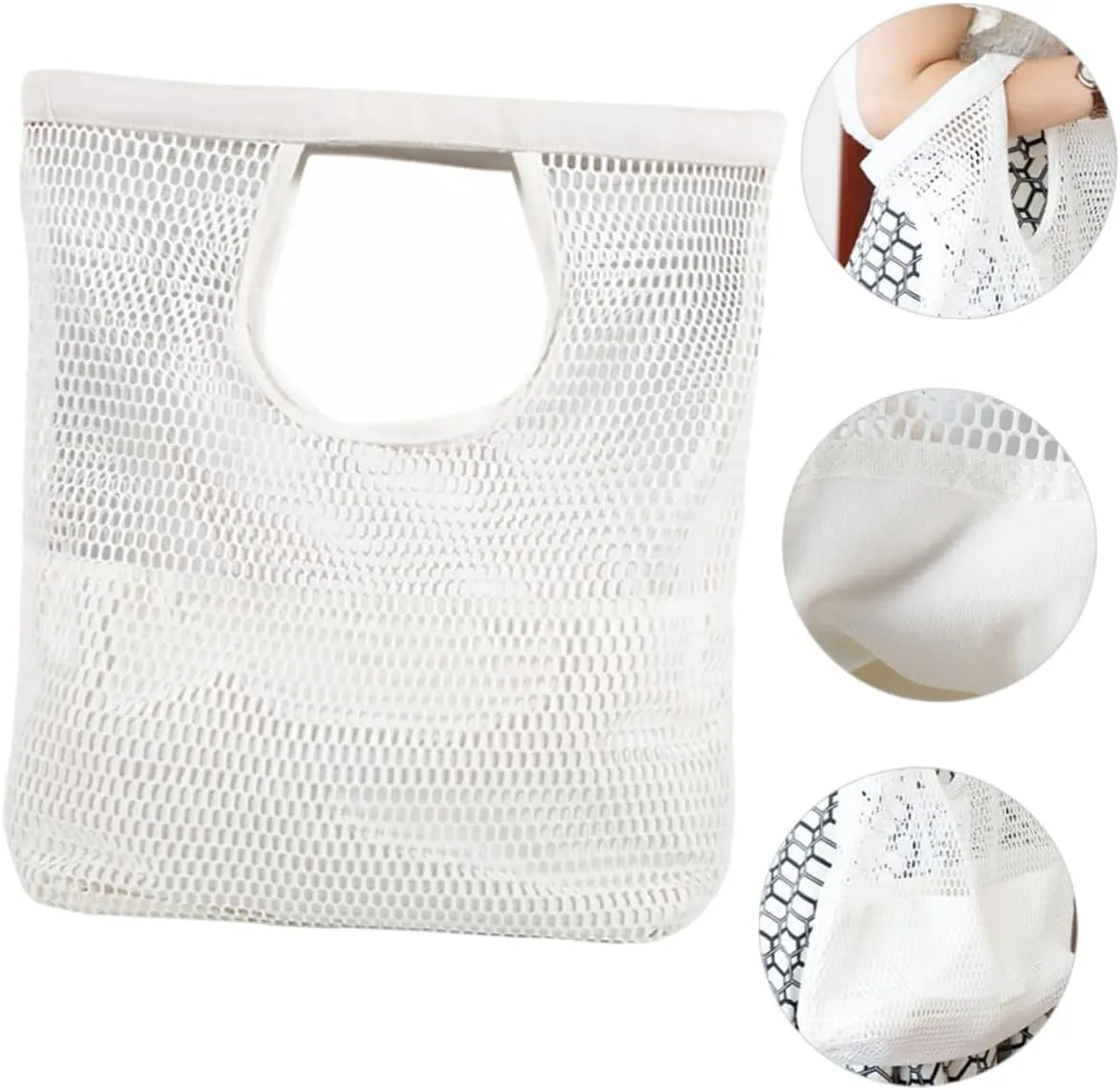High Capacity Portable Mesh Design Shopping Bag Stylish Tote Pouch for Beach Travel Lightweight Handbag