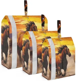Horses Running Sunset Packing Cubes Set of 3, Lightweight Travel Luggage Organizers Foldable Bags for Easy Packing and Organization