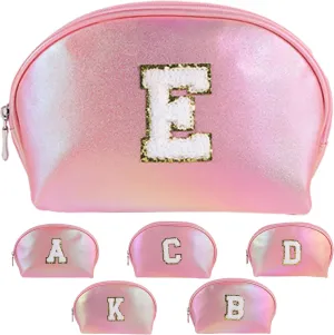 Initial Makeup Bag Toiletry Bags for Women Small Make up Pouch Bag Waterproof Cosmetic Bags Birthday Gifts Personalized Pink Travel EssentialsLetter E