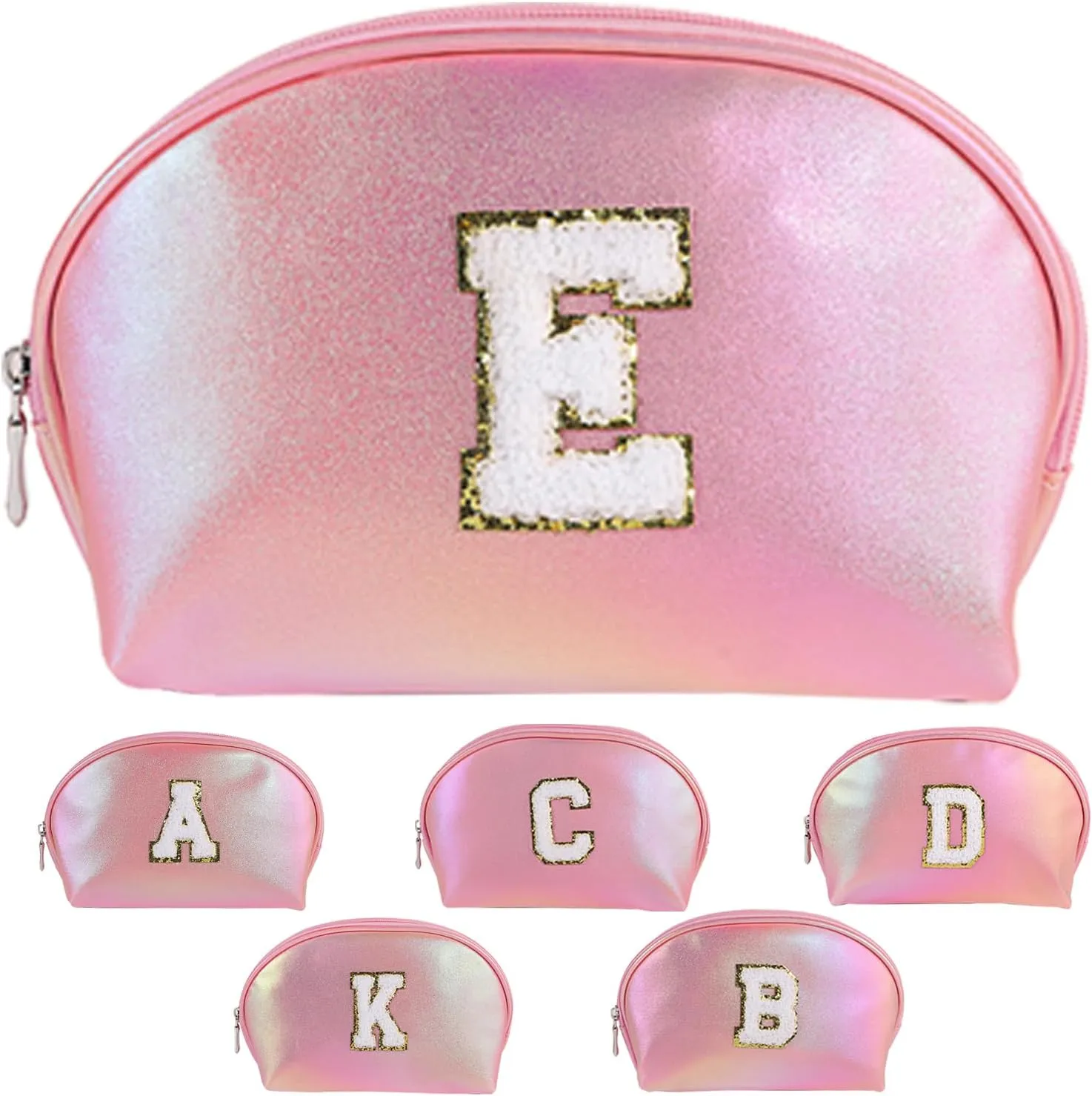 Initial Makeup Bag Toiletry Bags for Women Small Make up Pouch Bag Waterproof Cosmetic Bags Birthday Gifts Personalized Pink Travel EssentialsLetter E