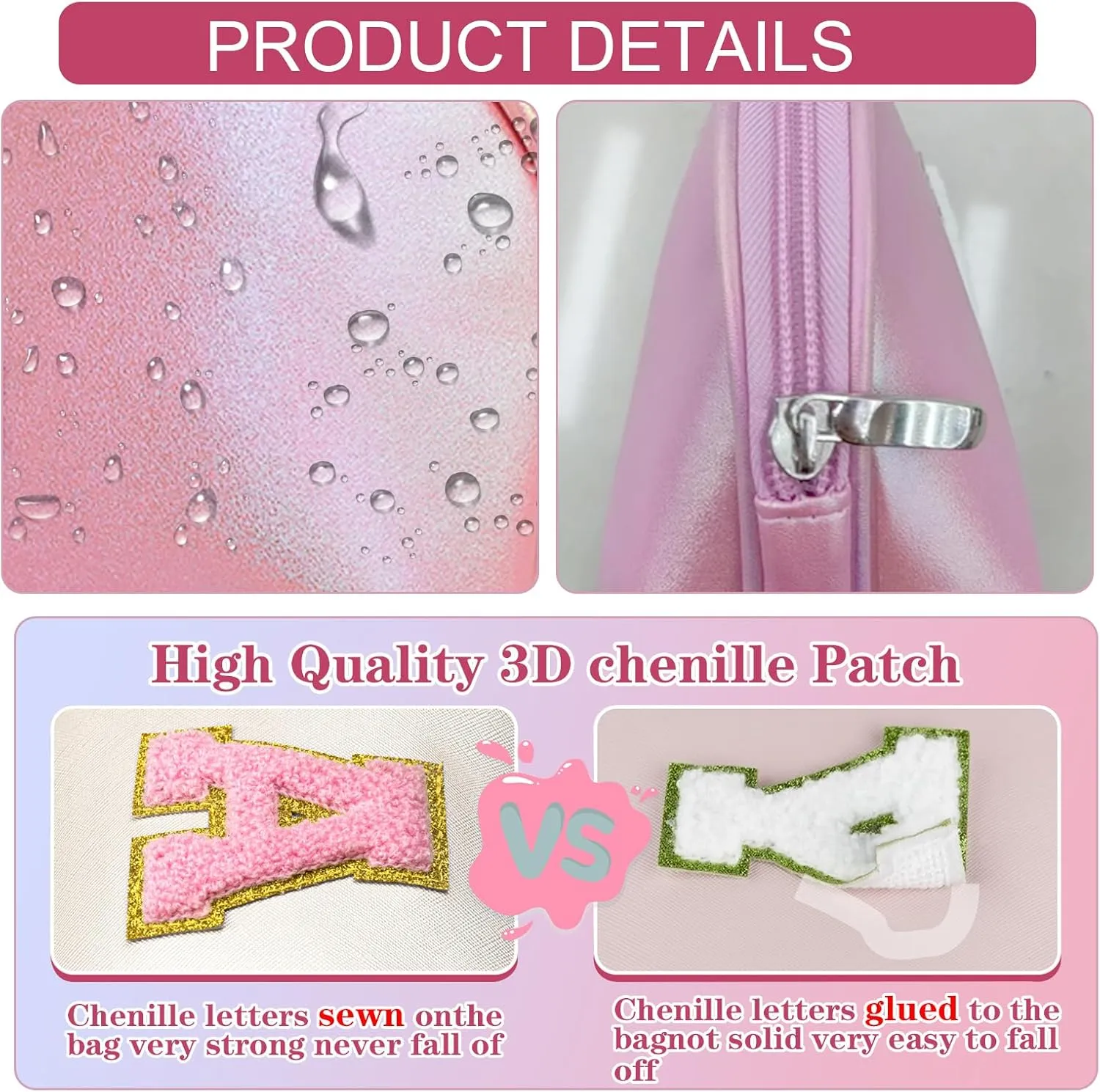 Initial Makeup Bag Toiletry Bags for Women Small Make up Pouch Bag Waterproof Cosmetic Bags Birthday Gifts Personalized Pink Travel EssentialsLetter E