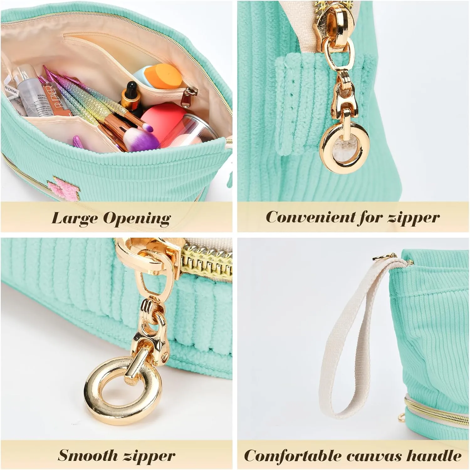 Initial Travel Makeup Bag for Women, Personalized Gift Large Double Layer Make Up Gift Cute Cosmetic Bag for Girl Makeup Pouch Wide-open Roomy Makeup Travel Bags Birthday Gifts for Her Green - R