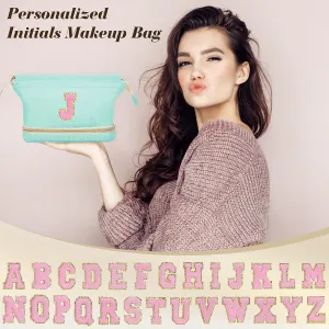 Initial Travel Makeup Bag for Women, Personalized Gift Large Double Layer Make Up Gift Cute Cosmetic Bag for Girl Makeup Pouch Wide-open Roomy Makeup Travel Bags Birthday Gifts for Her Green - R