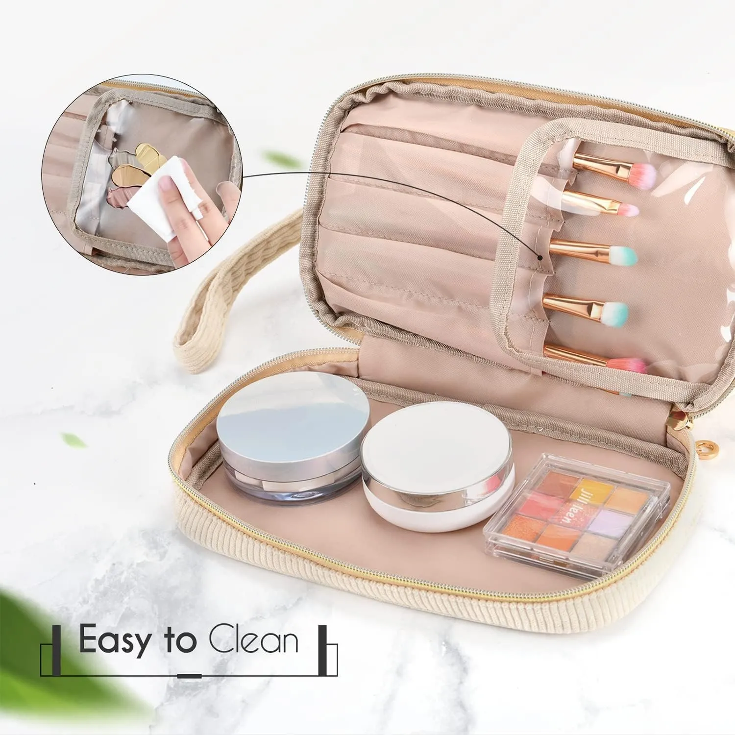 Initial Travel Makeup Bag for Women, Personalized Gift Large Double Layer Make Up Gift Cute Cosmetic Bag for Girl Makeup Pouch Wide-open Roomy Makeup Travel Bags Birthday Gifts for Her Green - R