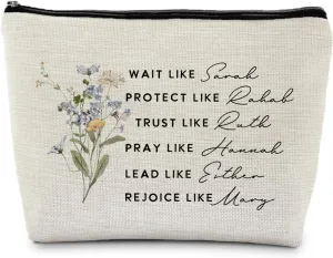 Inspirational Christian Gifts for Women, Boho Christian Makeup Bag, Bible Verse Gifts, Bible Verse Scripture Cosmetic Bag, Gifts for Christian Women, Floral Makeup Pouch