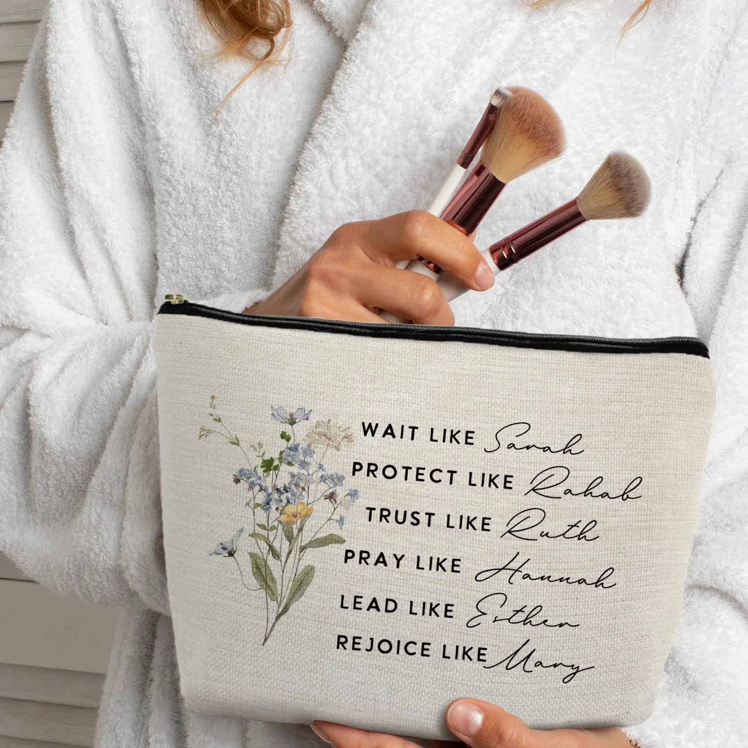 Inspirational Christian Gifts for Women, Boho Christian Makeup Bag, Bible Verse Gifts, Bible Verse Scripture Cosmetic Bag, Gifts for Christian Women, Floral Makeup Pouch