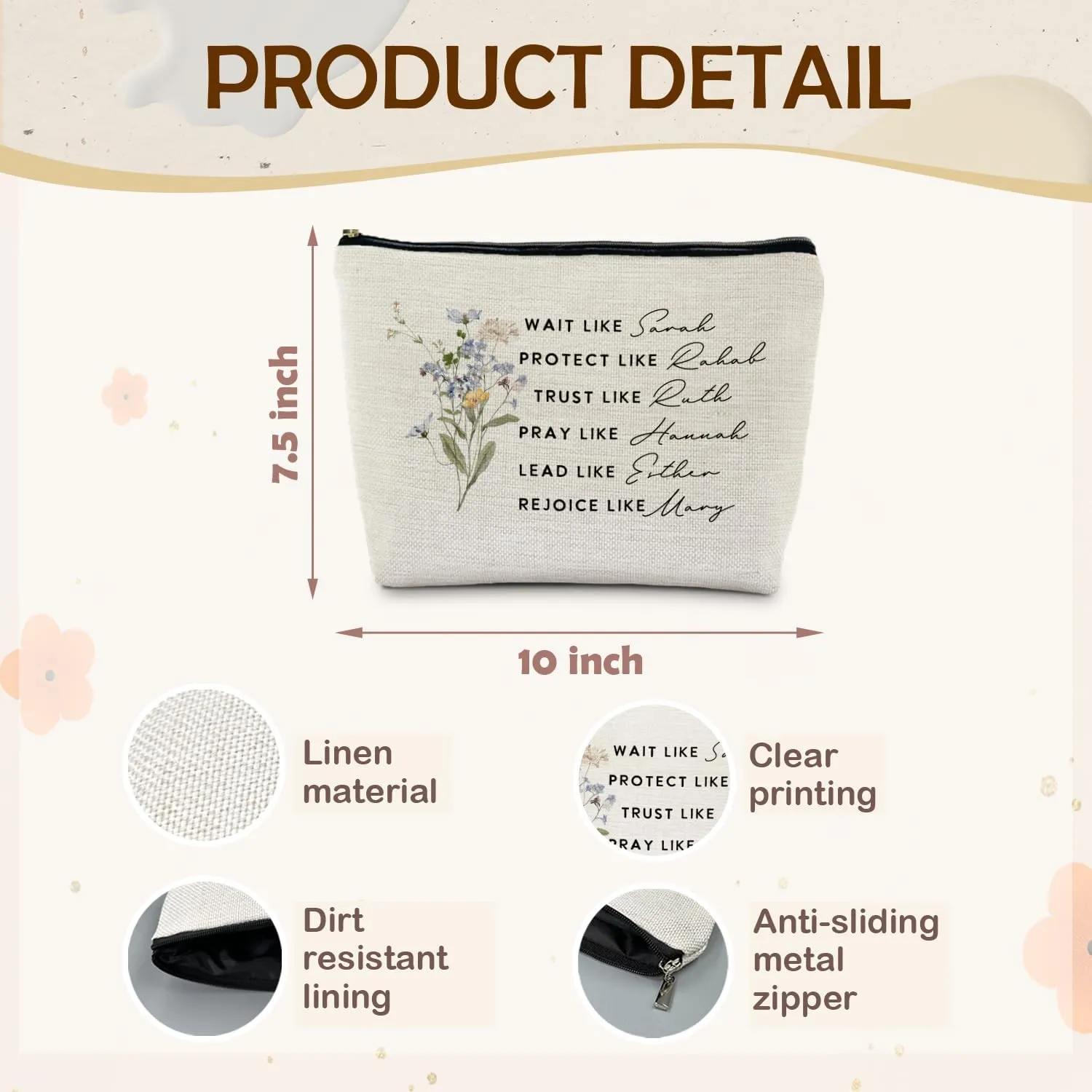 Inspirational Christian Gifts for Women, Boho Christian Makeup Bag, Bible Verse Gifts, Bible Verse Scripture Cosmetic Bag, Gifts for Christian Women, Floral Makeup Pouch