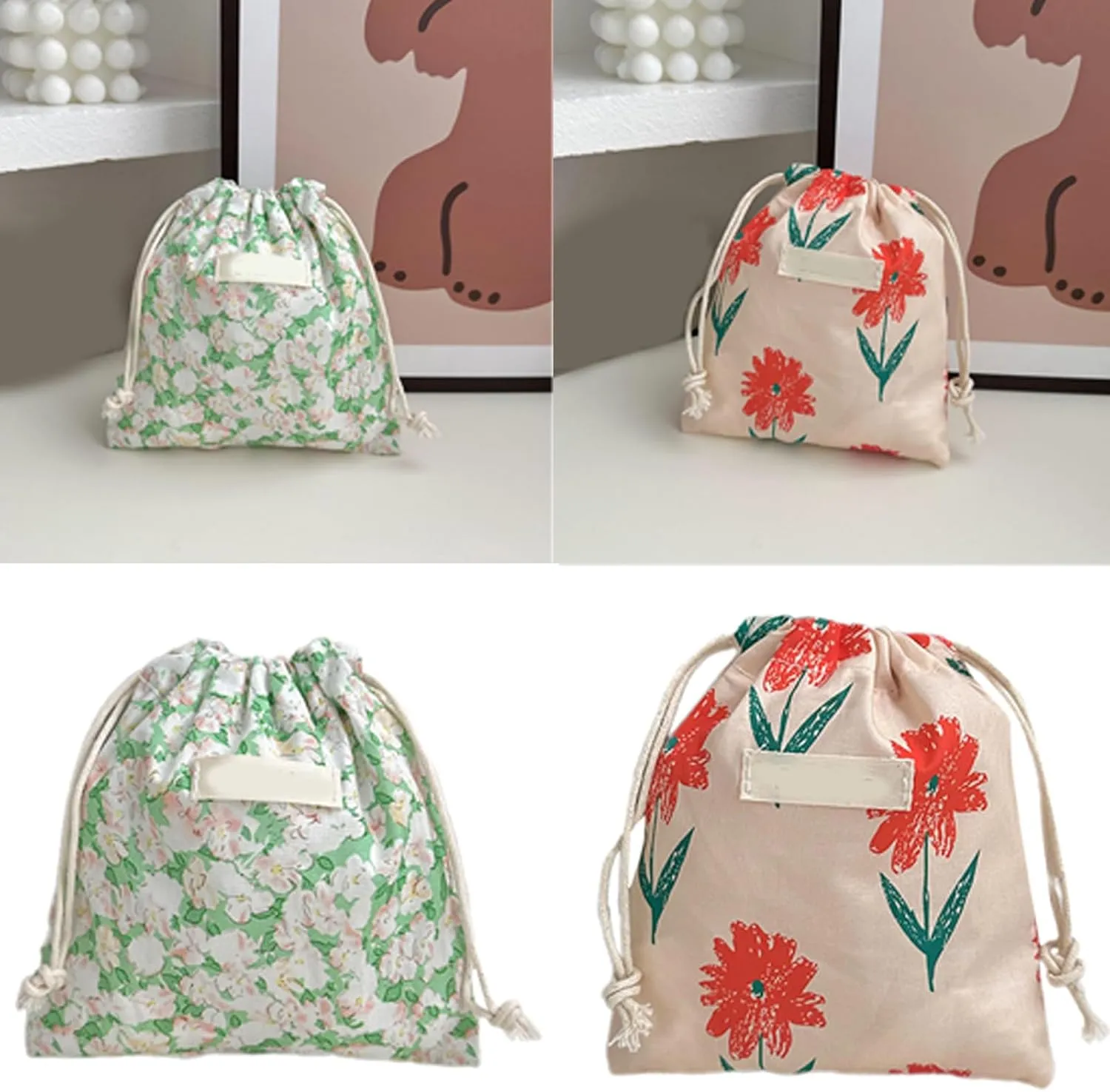 Japanese Small Flower Drawstring Cosmetic Bags Fashion Lipstick Toiletry Makeup Organized Key Earphone Storage Bags