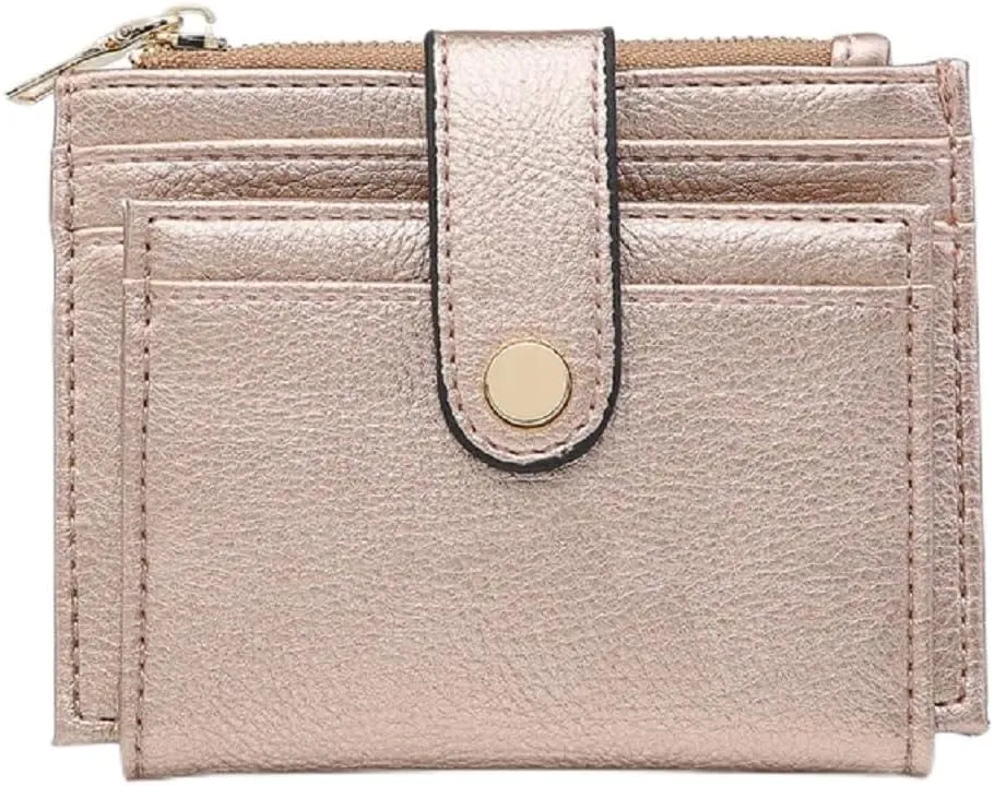 JEN & CO. Sam Wallet, Rose Gold - Small Vegan Leather Wallets for Women, Credit Card Slots, ID Holder, Slim and Compact