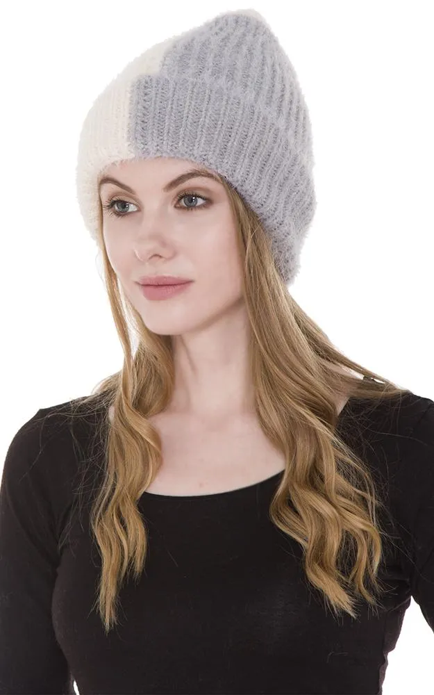 JH239 Eyelash Color-blocked Cable Knit Hat
