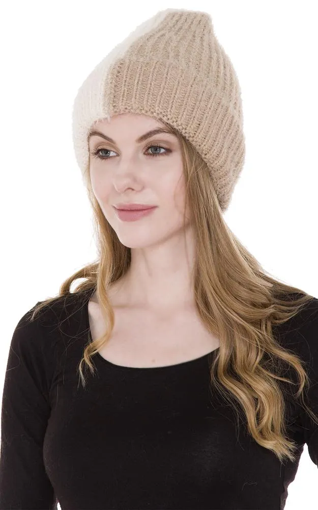 JH239 Eyelash Color-blocked Cable Knit Hat