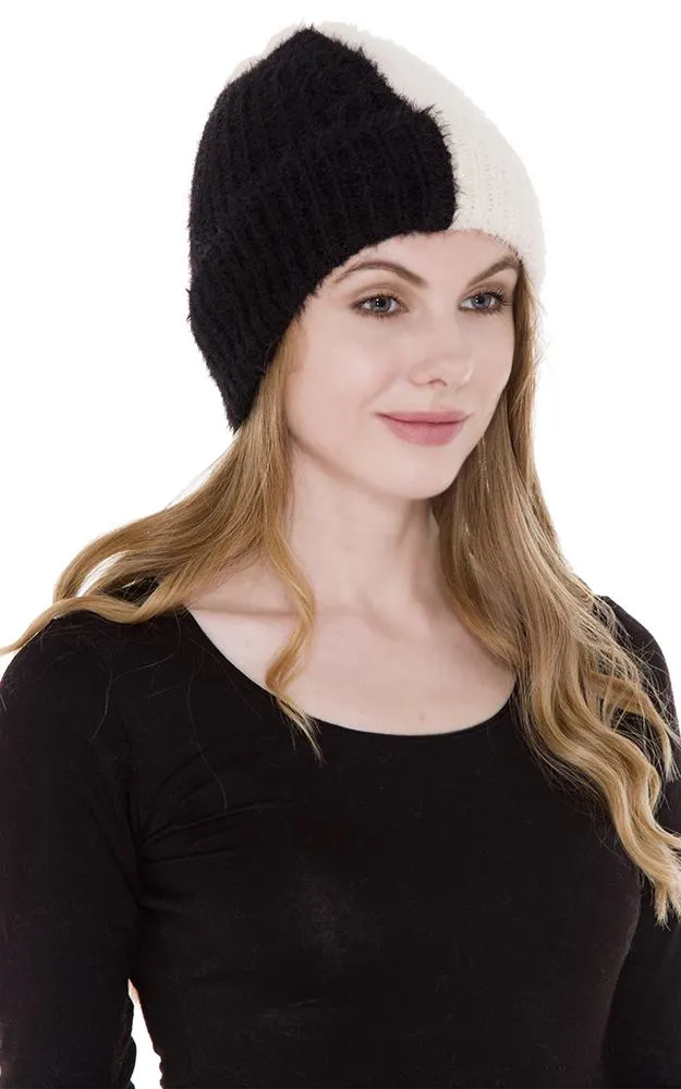JH239 Eyelash Color-blocked Cable Knit Hat
