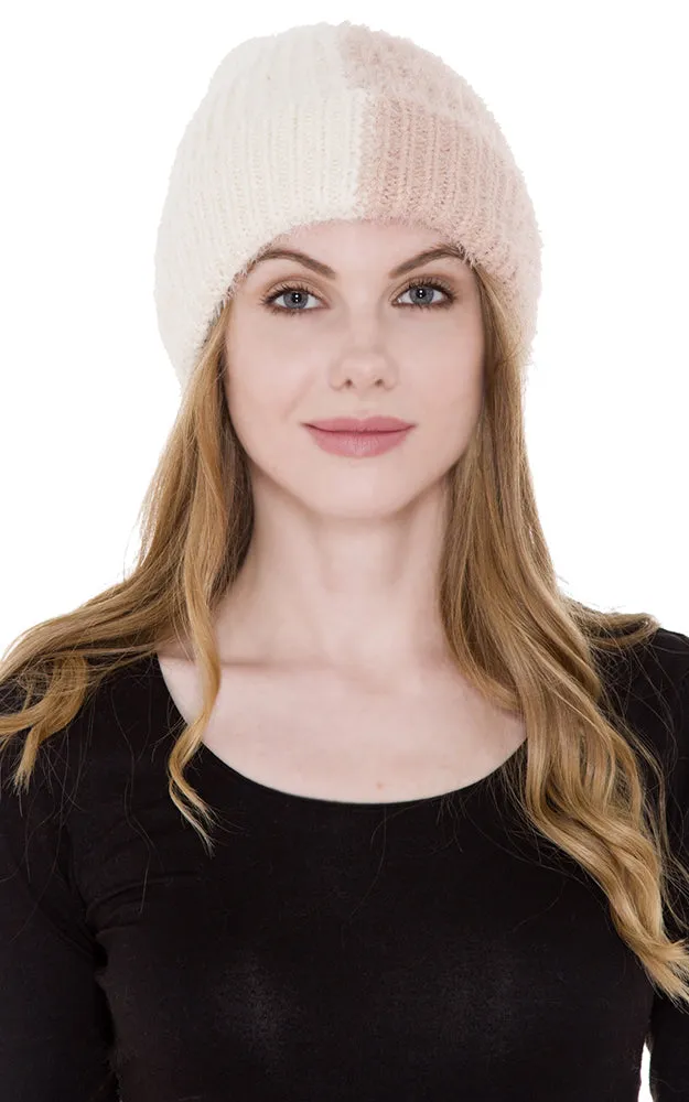 JH239 Eyelash Color-blocked Cable Knit Hat