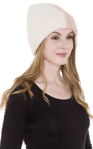 JH239 Eyelash Color-blocked Cable Knit Hat