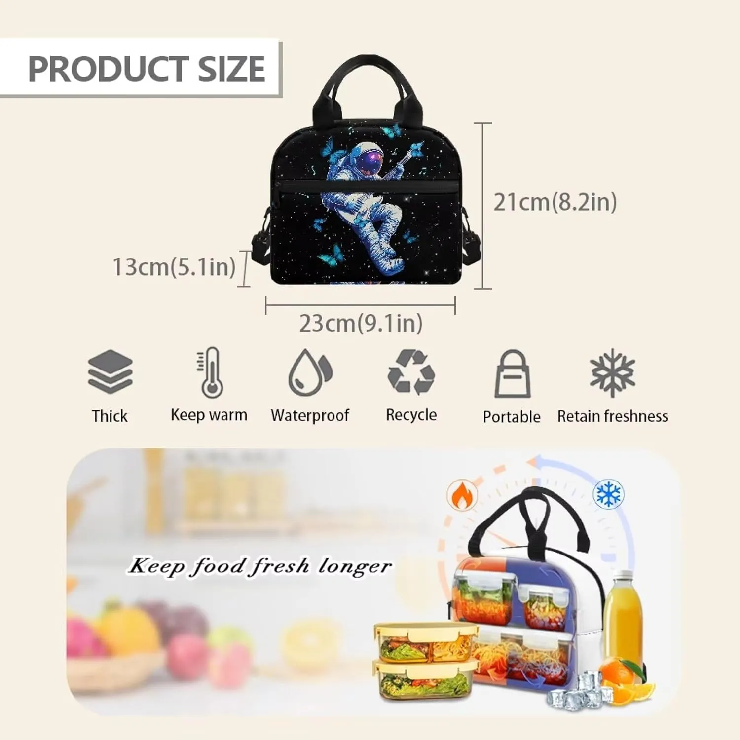 JHQFWMFJ Astronaut Butterflies Print Backpack for School with Lunchbox and Pencil Case for Boys Insulated Lunch Box Lightweight Backpack for School Travel