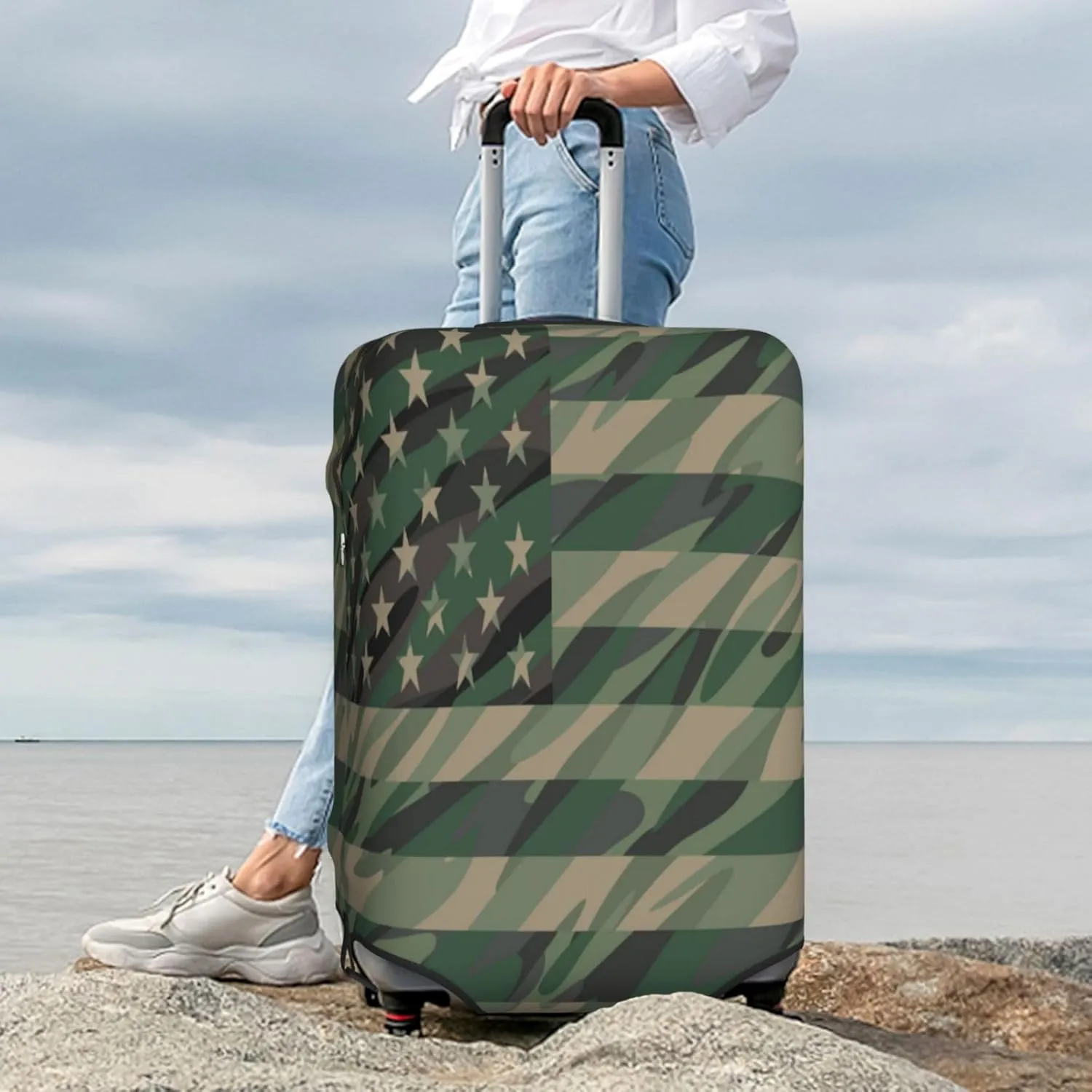 Jungle Green Camo Usa Flag Luggage Cover,Washable Suitcase Covers Fashion Luggage Covers,Anti-Scratch Suitcase Protector Cover