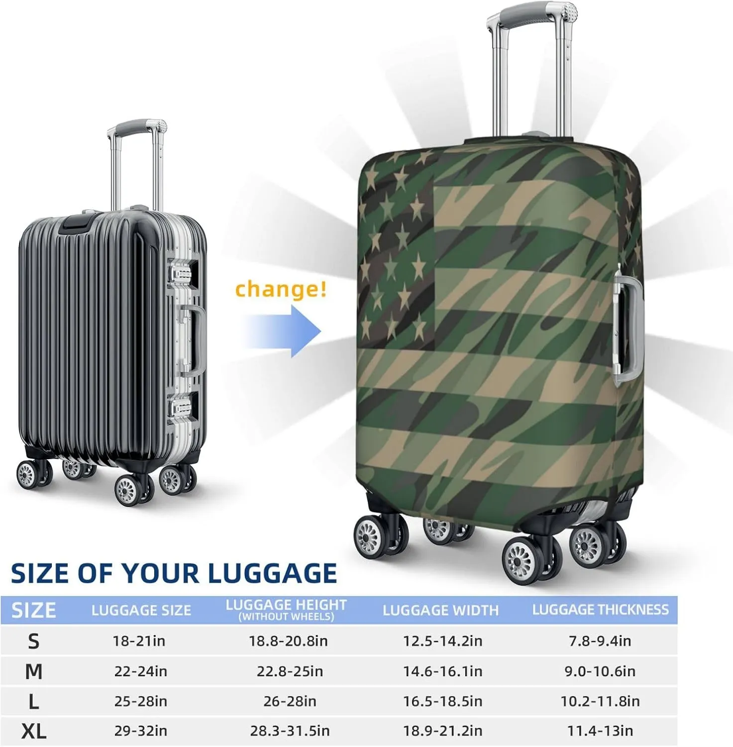 Jungle Green Camo Usa Flag Luggage Cover,Washable Suitcase Covers Fashion Luggage Covers,Anti-Scratch Suitcase Protector Cover