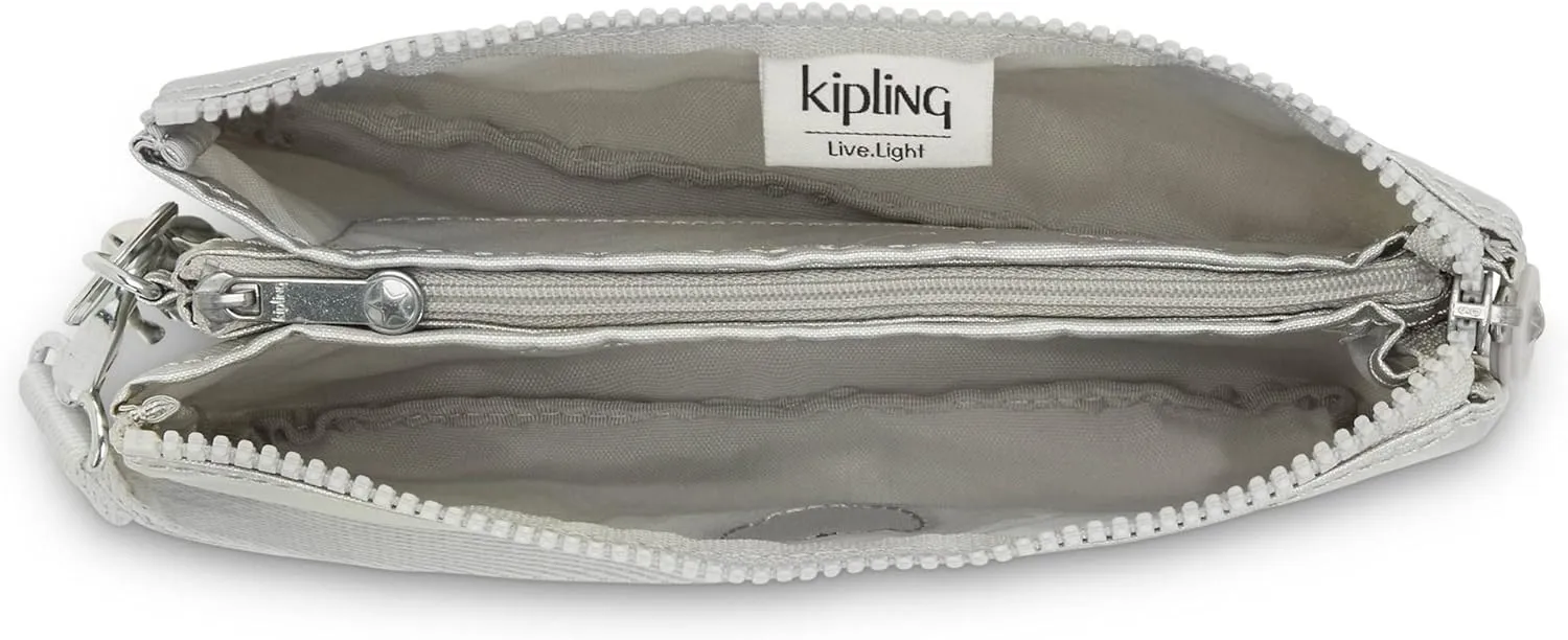Kipling Womens Creativity Extra Large Wristlet, Versatile Cosmetics Kit, Lightweight Travel Organizer Wallet, Bright Metallic, 8.5 L X 5.25 H X 1.5 D US