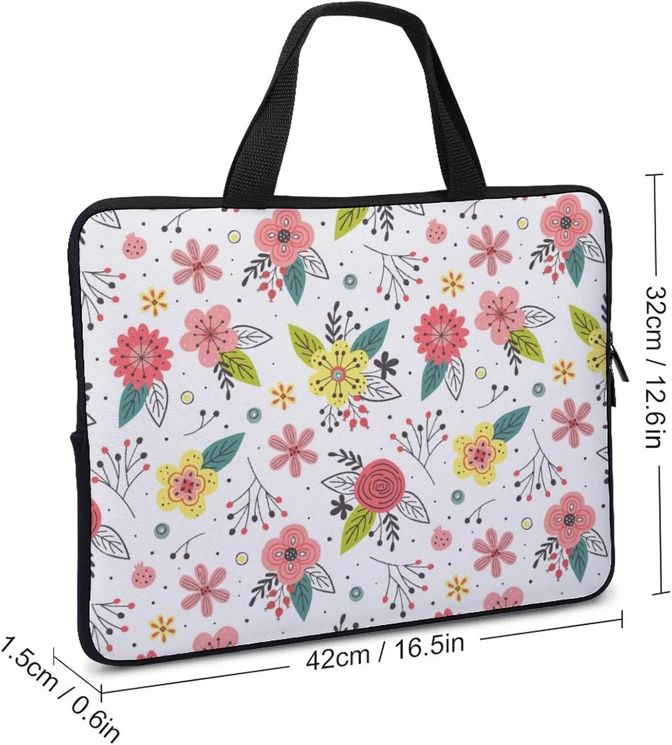 Laptop Sleeve Case Travel Floral Patterns HandBag Laptop Bag Shock-proof Elegant Protective Computer Cover Tote Briefcase
