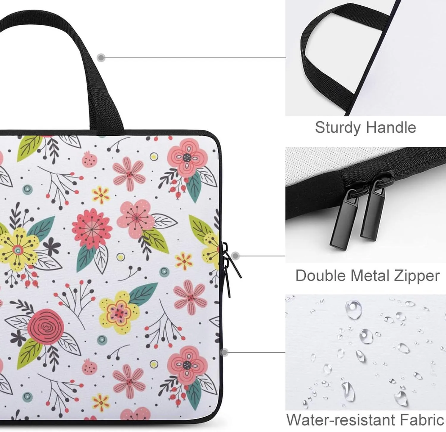 Laptop Sleeve Case Travel Floral Patterns HandBag Laptop Bag Shock-proof Elegant Protective Computer Cover Tote Briefcase