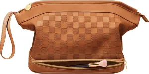 Large Makeup Bag, Double Layer Makeup Bag Organizer, Toiletry Bag For Women, Cosmetic Travel Bag, Leather Makeup Bag, Portable Toiletry Bag, Waterproof Roomy Bag For Women And Girls, Brown