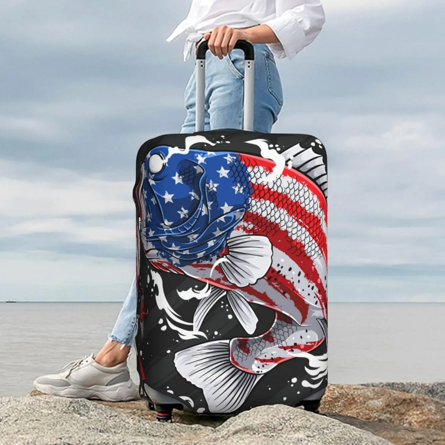 Largemouth Bass Fish In Usa Luggage Cover,Washable Suitcase Covers Fashion Luggage Covers,Anti-Scratch Suitcase Protector Cover