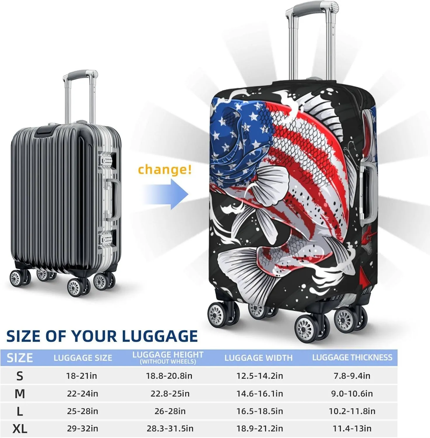 Largemouth Bass Fish In Usa Luggage Cover,Washable Suitcase Covers Fashion Luggage Covers,Anti-Scratch Suitcase Protector Cover