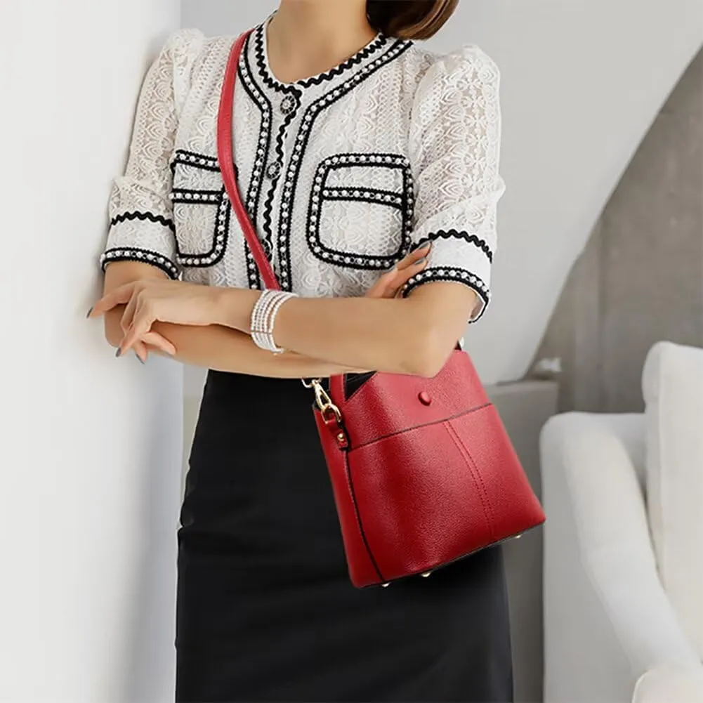 Leather Bucket Bag for Women Casual Shoulder Bag Roomy Crossbody Bag Tote Handbag Top Handle Satchel Handbag Hobo Bag