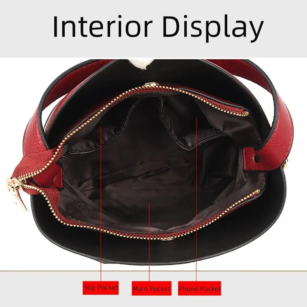 Leather Bucket Bag for Women Casual Shoulder Bag Roomy Crossbody Bag Tote Handbag Top Handle Satchel Handbag Hobo Bag