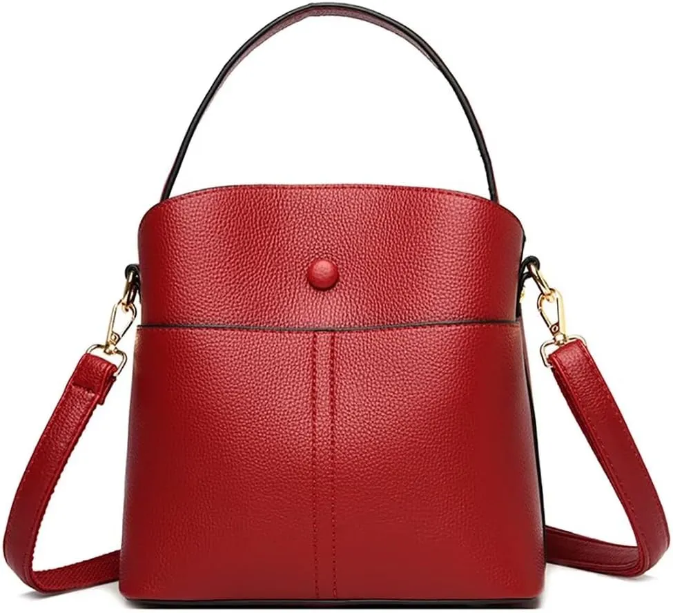 Leather Bucket Bag for Women Casual Shoulder Bag Roomy Crossbody Bag Tote Handbag Top Handle Satchel Handbag Hobo Bag