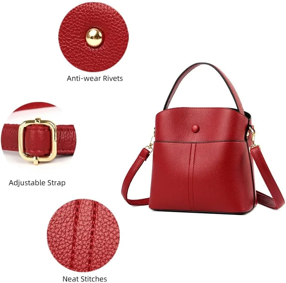 Leather Bucket Bag for Women Casual Shoulder Bag Roomy Crossbody Bag Tote Handbag Top Handle Satchel Handbag Hobo Bag