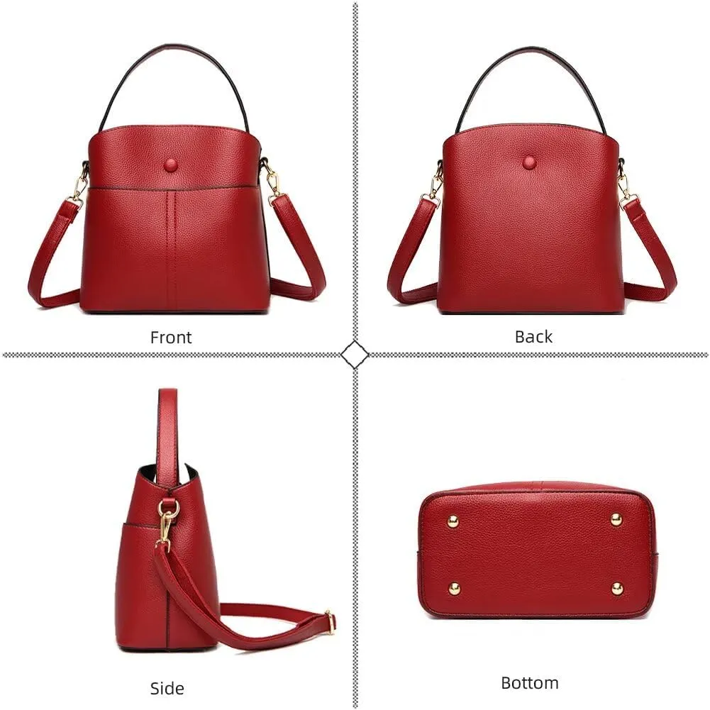 Leather Bucket Bag for Women Casual Shoulder Bag Roomy Crossbody Bag Tote Handbag Top Handle Satchel Handbag Hobo Bag