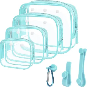 LETGO 4 Packs Clear Bogg Beach Tote Bag with 4 Insert Hooks Accessories for Bogg Bags Travel Makeup Clean Toiletry Brush Organizer Cosmetic Divider Storage Inner Pouchs (Clear Blue)