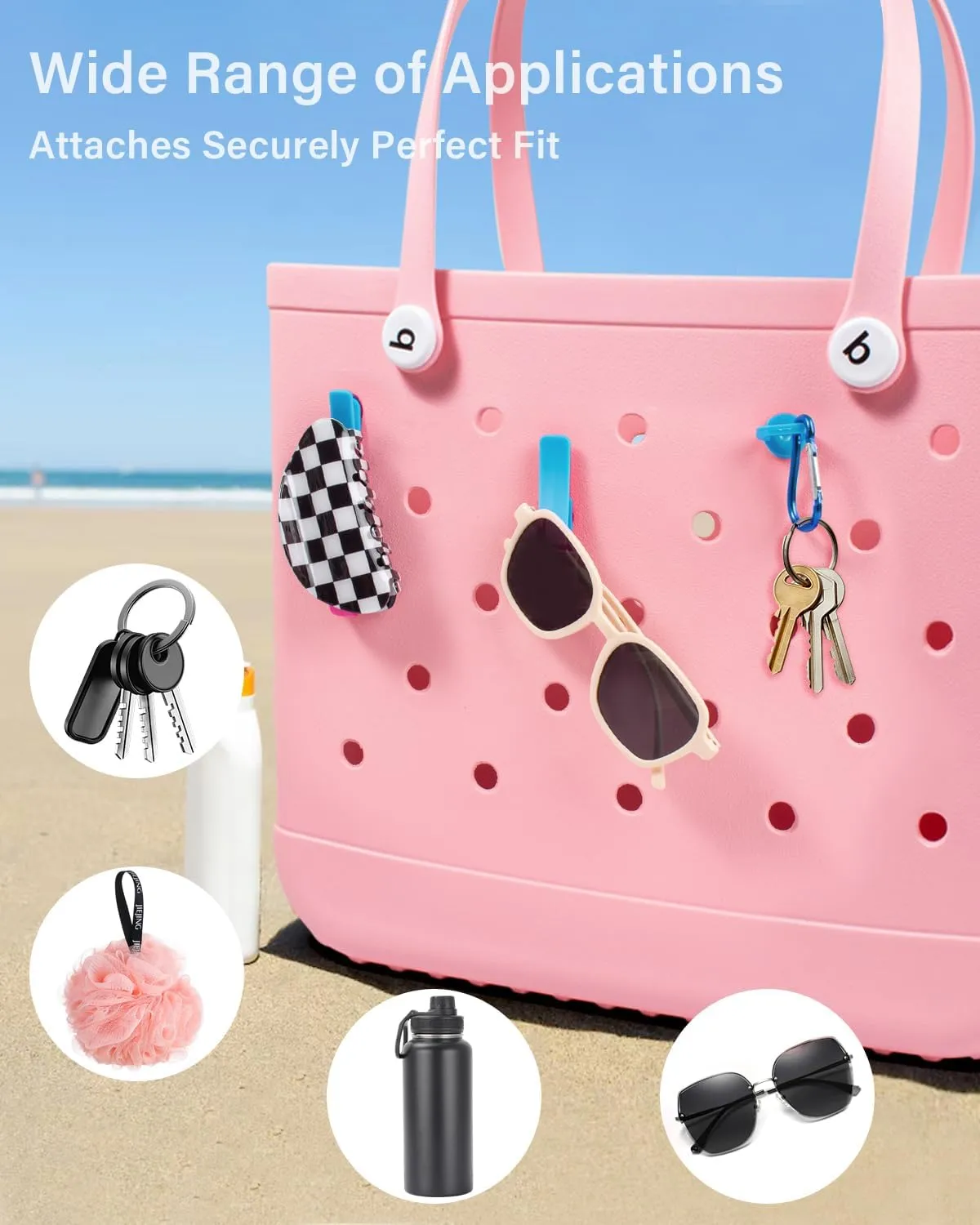 LETGO 4 Packs Clear Bogg Beach Tote Bag with 4 Insert Hooks Accessories for Bogg Bags Travel Makeup Clean Toiletry Brush Organizer Cosmetic Divider Storage Inner Pouchs (Clear Blue)