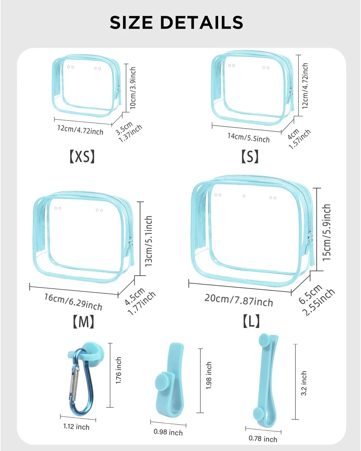 LETGO 4 Packs Clear Bogg Beach Tote Bag with 4 Insert Hooks Accessories for Bogg Bags Travel Makeup Clean Toiletry Brush Organizer Cosmetic Divider Storage Inner Pouchs (Clear Blue)
