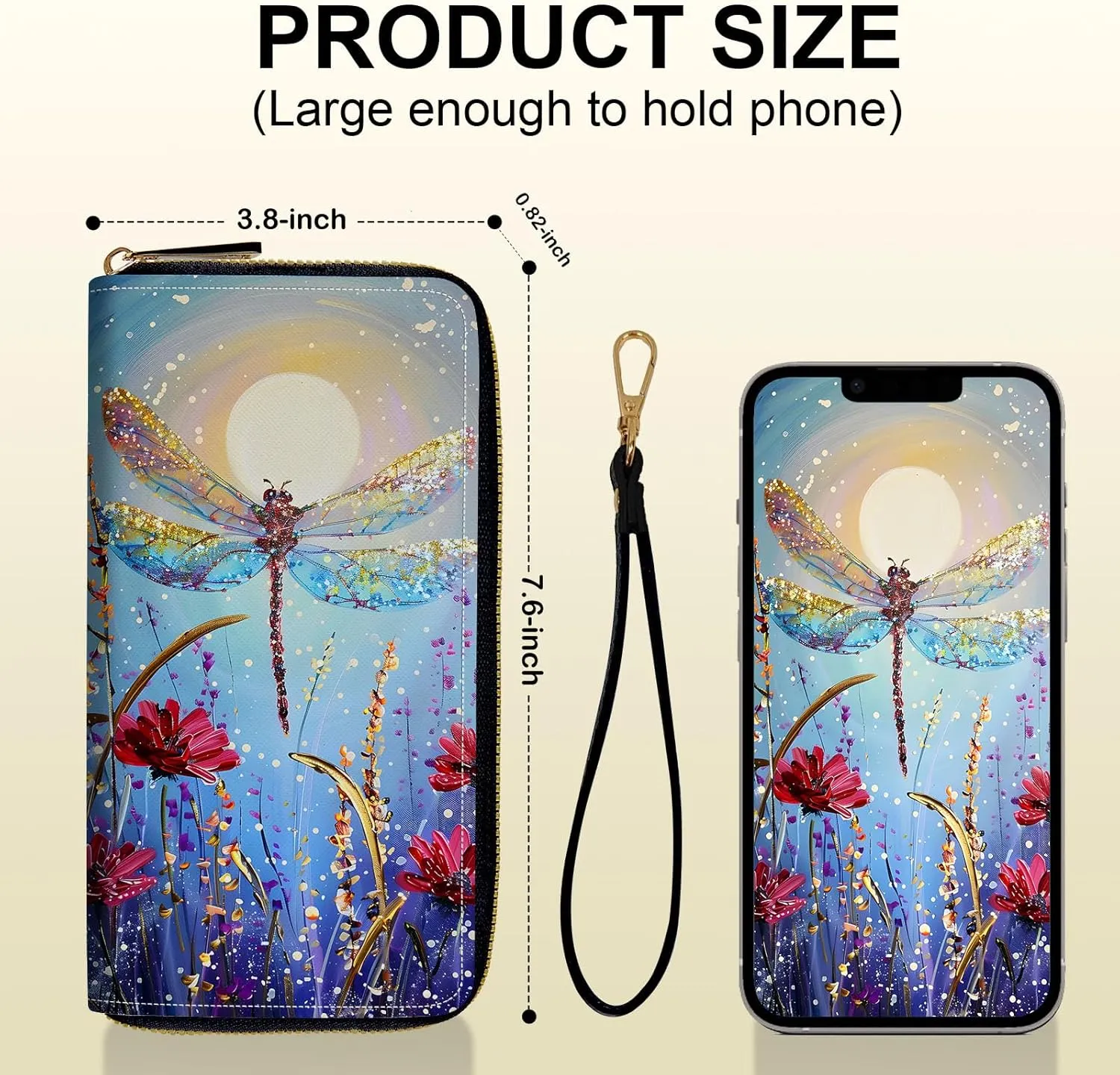 Long Wallet for Women, PU Leather Wristlet Wallets, Flower Forest Dragonfly Credit Card Holder for Women, Convenient Travel Wallet with Wrist strap Pink Mirror, Fashion and Sturdy Wallet.