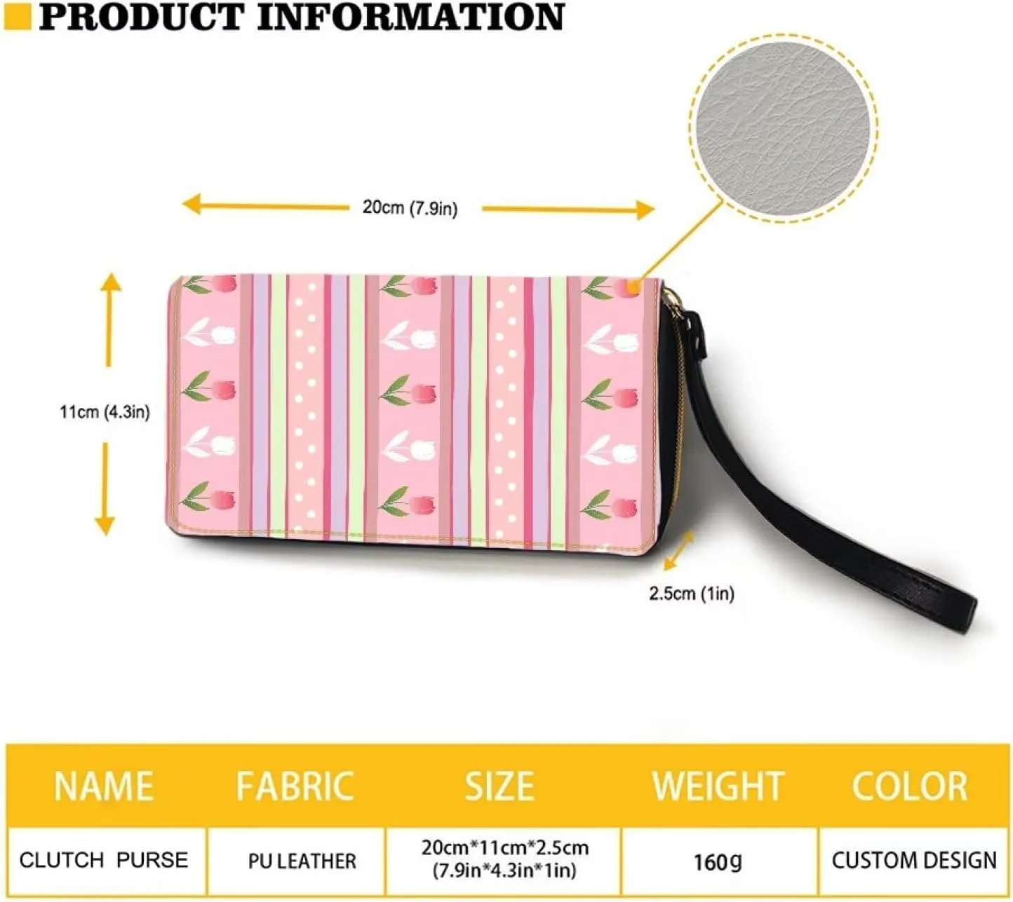 Long Wallet with Convenient Wristlet Strap Stylish Travel,Shopping,Dating Phone Purse Pink Tulip Floral Stripe Print PU Leather Credit Card Holder Zip Around Design Coin Cash Pocket