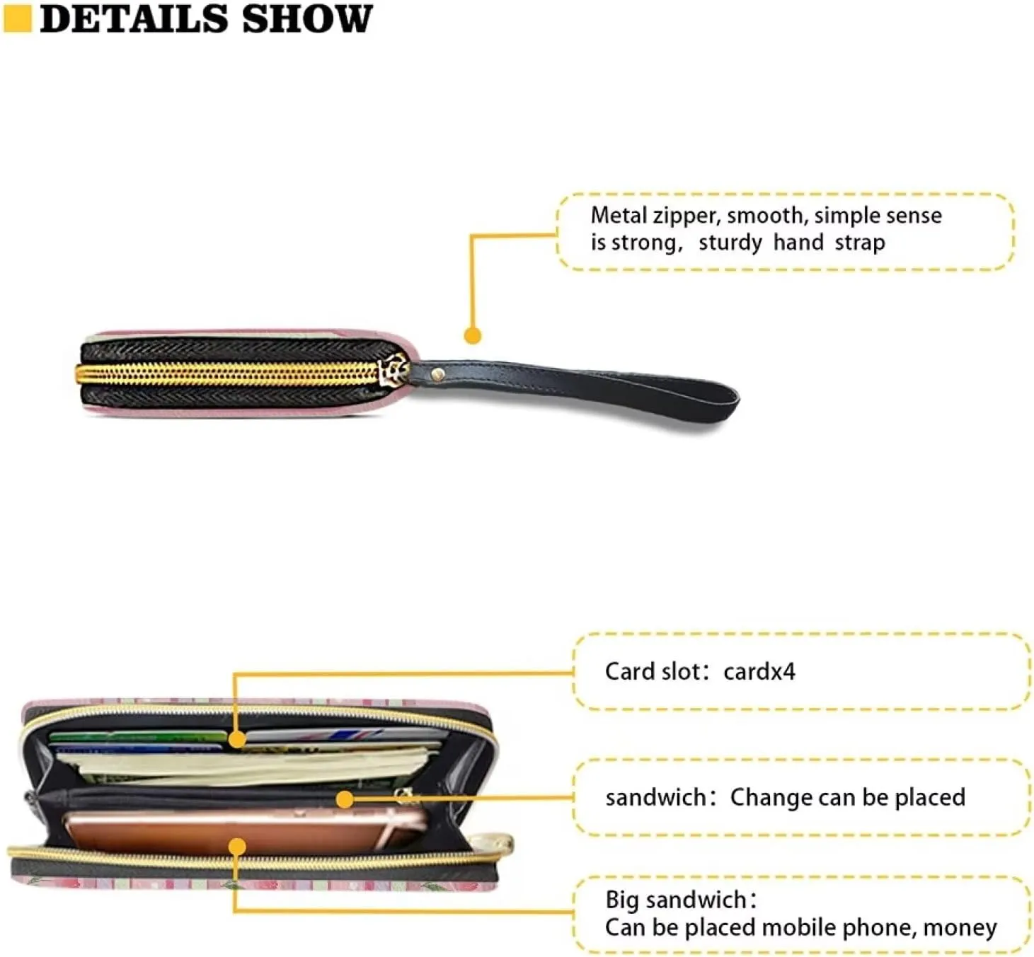 Long Wallet with Convenient Wristlet Strap Stylish Travel,Shopping,Dating Phone Purse Pink Tulip Floral Stripe Print PU Leather Credit Card Holder Zip Around Design Coin Cash Pocket