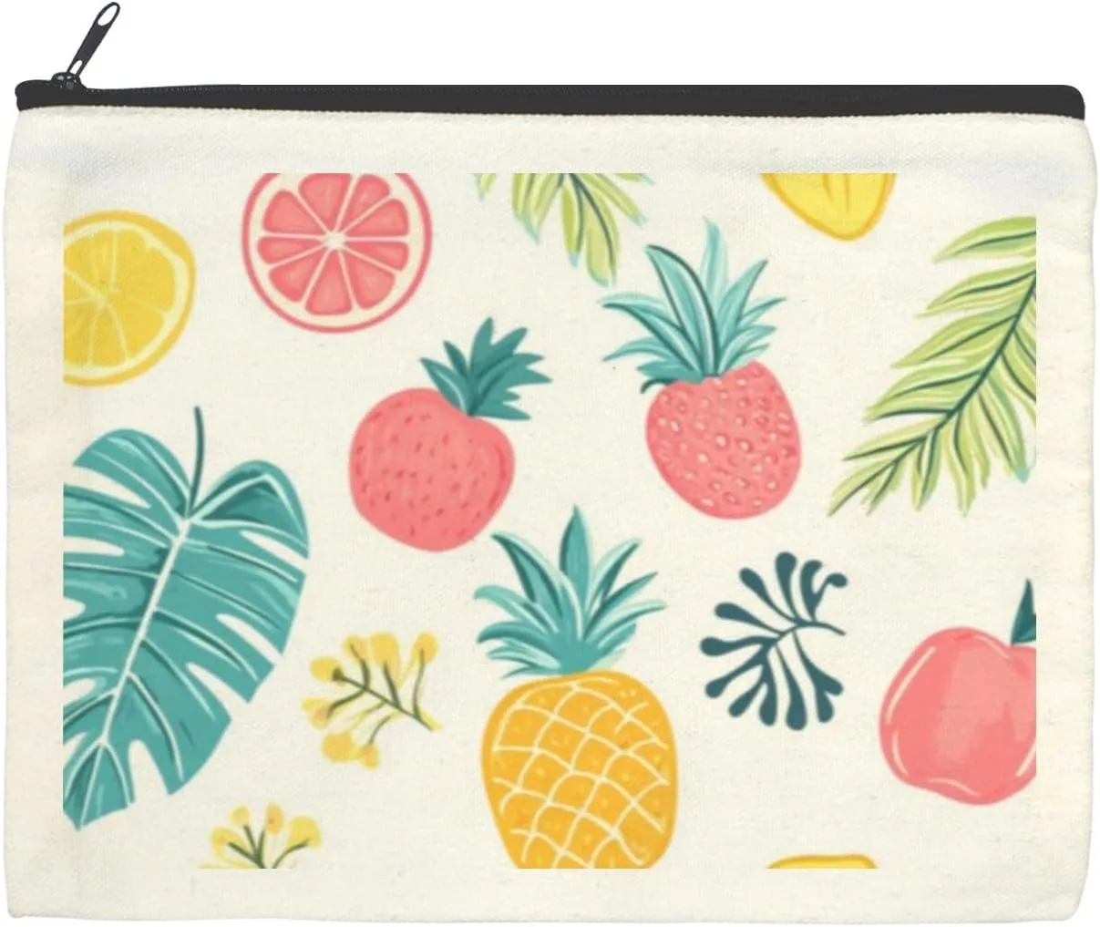 Lovely Colorful Pineapple Leaves Makeup Bag for Purse Canvas Waterproof Cosmetic Bags for Women Zipper Travel Toiletry Makeup Bags