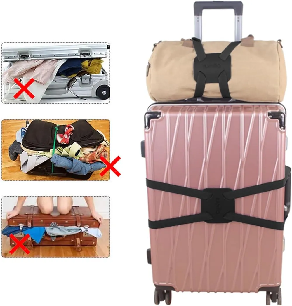 Luggage Straps Bag Bungees for Add a Bag Easy to Travel Suitcase Elastic Strap Belt (Black Luggage strap-1PCS)