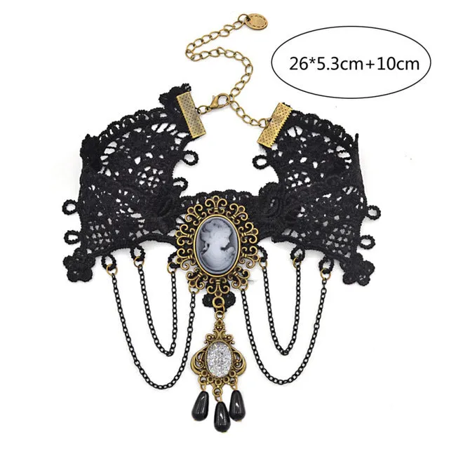 Lychee Gothic Victorian Crystal Tassel Tattoo Choker Necklace Black Lace Choker Collar Vintage Women Wedding Jewelry