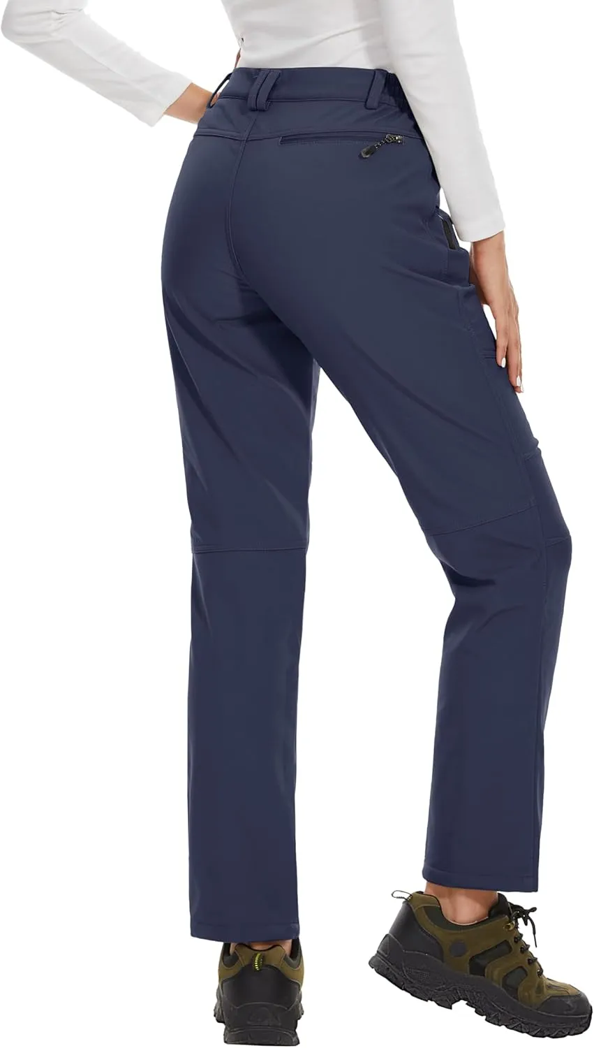 MAGCOMSEN Women's Fleece Lined Waterproof Insulated Softshell Pants Outdoor Snow Ski Pants Winter Warm Hiking Pants