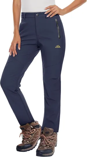 MAGCOMSEN Women's Fleece Lined Waterproof Insulated Softshell Pants Outdoor Snow Ski Pants Winter Warm Hiking Pants