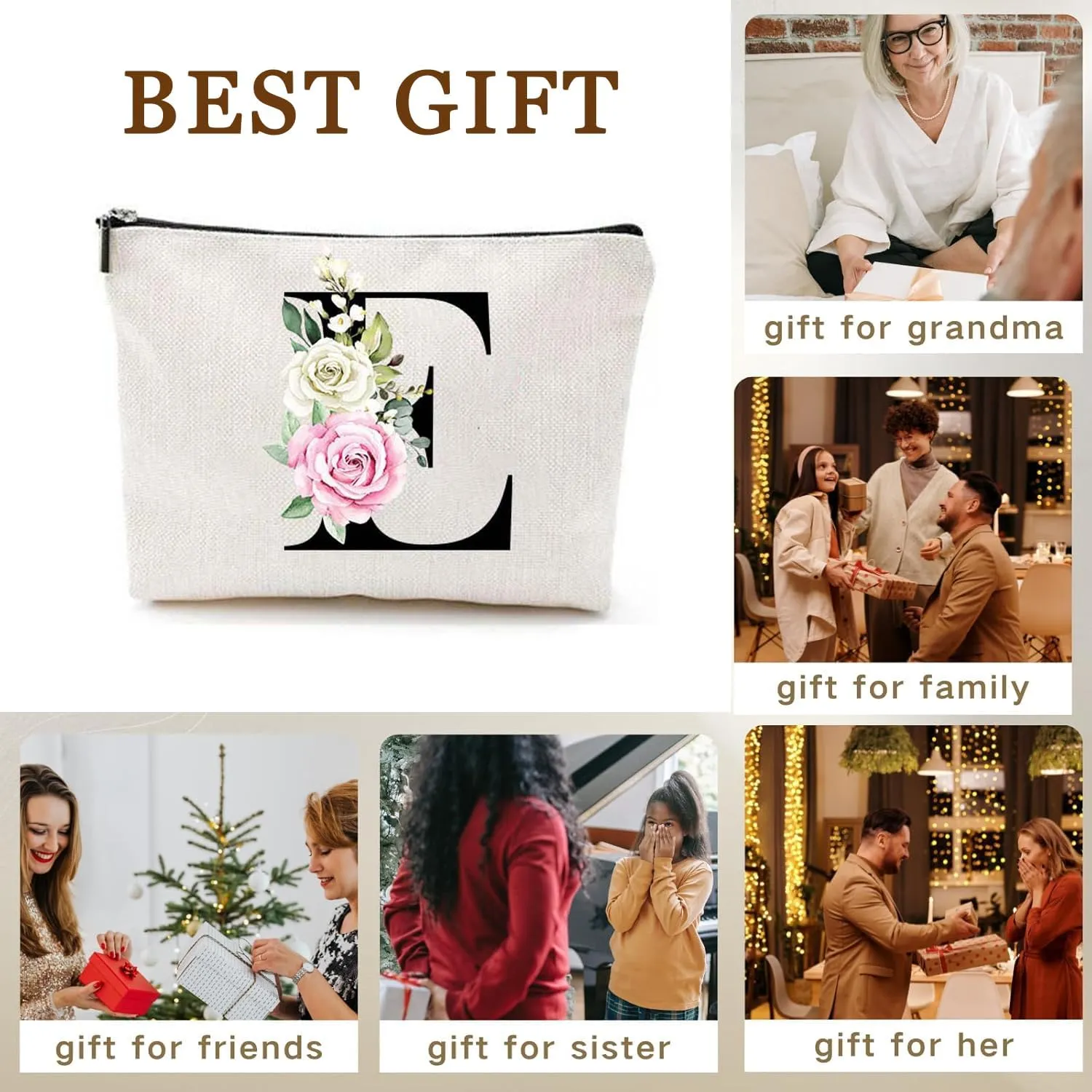 Makeup Bags for Women,Cute Daily Make Up Bags Funny Monogram Cosmetic Bags Letter A-Z Toiletry Pouch Thanksgiving Christmas Day Mother's Day Birthday Gifts