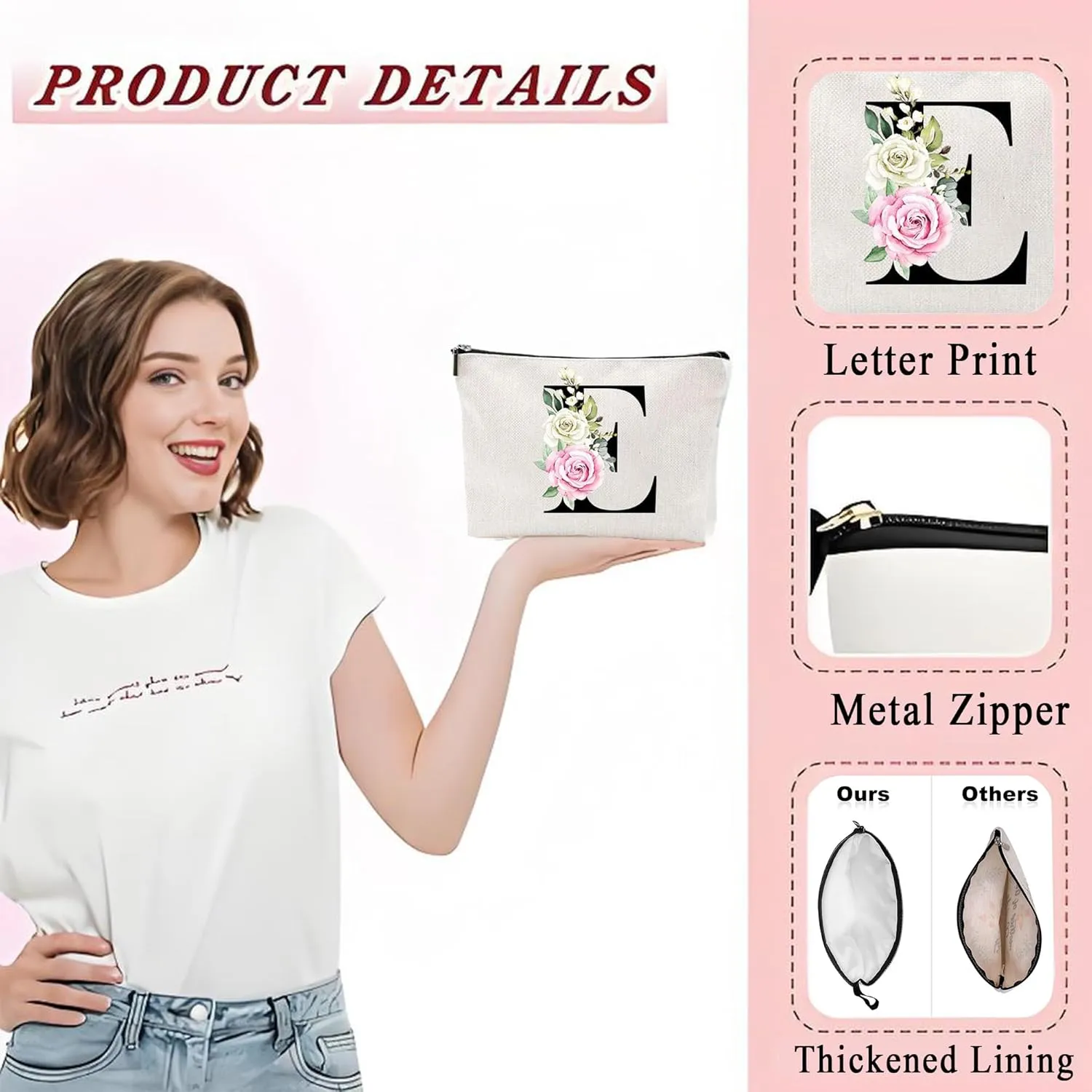 Makeup Bags for Women,Cute Daily Make Up Bags Funny Monogram Cosmetic Bags Letter A-Z Toiletry Pouch Thanksgiving Christmas Day Mother's Day Birthday Gifts