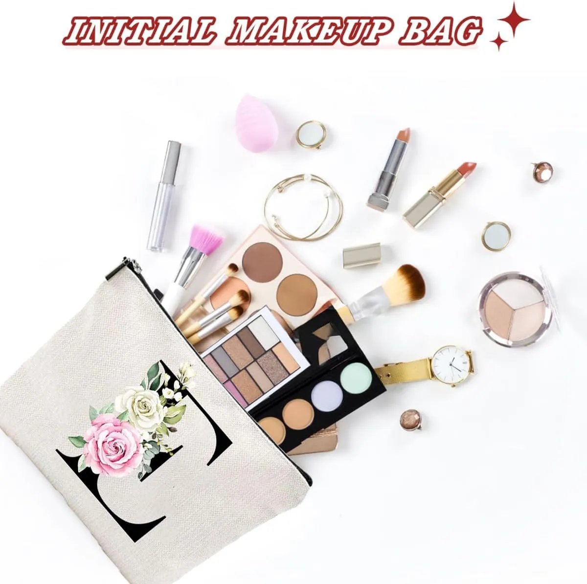 Makeup Bags for Women,Cute Daily Make Up Bags Funny Monogram Cosmetic Bags Letter A-Z Toiletry Pouch Thanksgiving Christmas Day Mother's Day Birthday Gifts