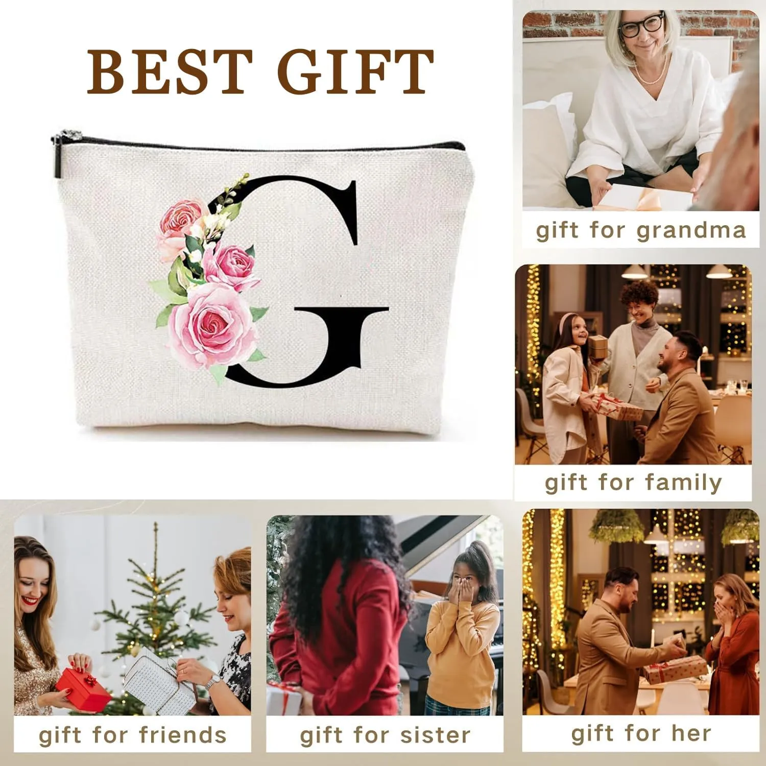 Makeup Bags for Women,Cute Daily Make Up Bags Funny Monogram Cosmetic Bags Letter A-Z Toiletry Pouch Thanksgiving Christmas Day Mother's Day Birthday Gifts