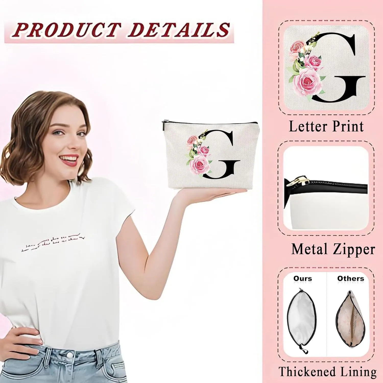 Makeup Bags for Women,Cute Daily Make Up Bags Funny Monogram Cosmetic Bags Letter A-Z Toiletry Pouch Thanksgiving Christmas Day Mother's Day Birthday Gifts