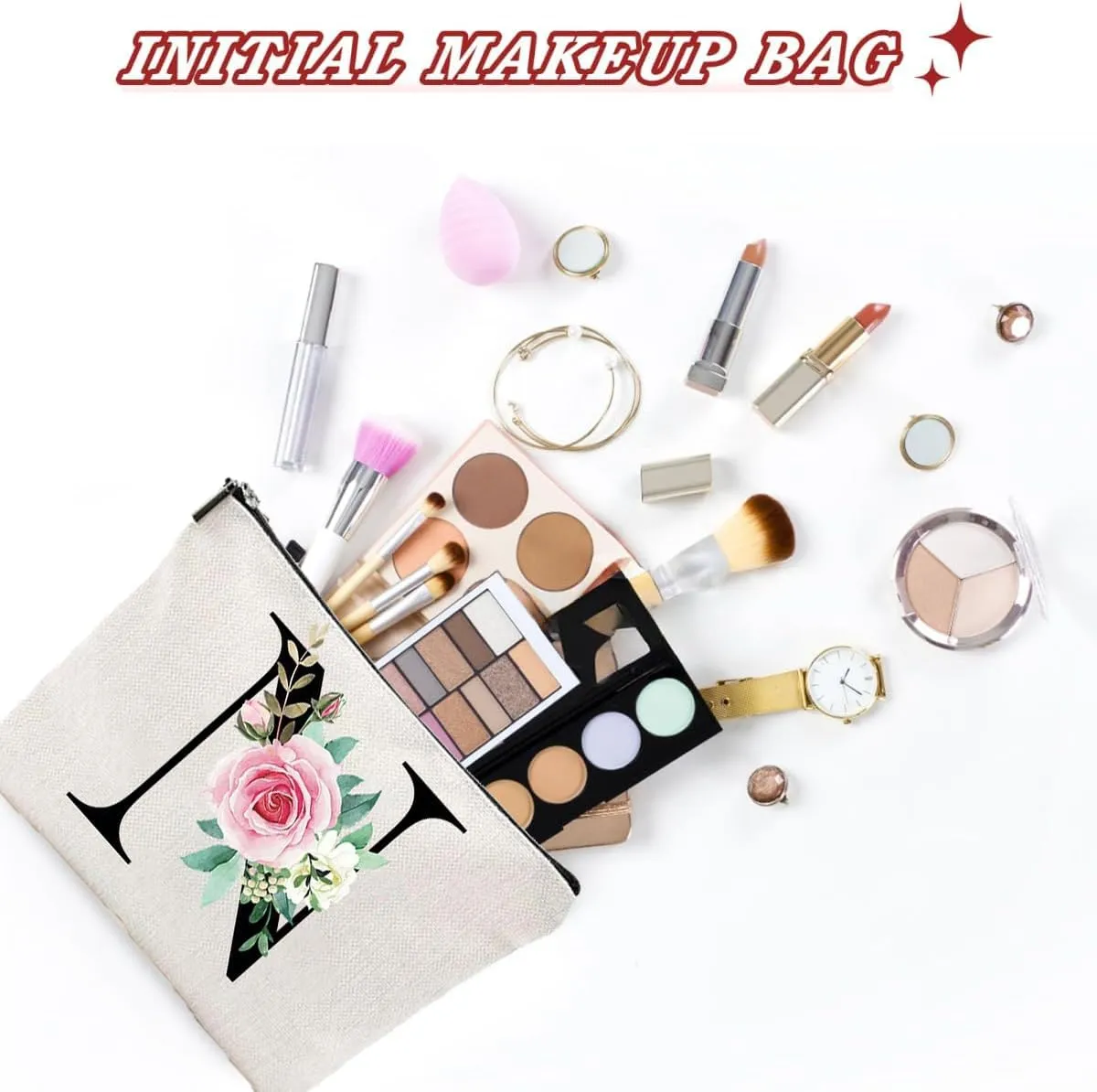 Makeup Bags for Women,Cute Daily Make Up Bags Funny Monogram Cosmetic Bags Letter A-Z Toiletry Pouch Thanksgiving Christmas Day Mother's Day Birthday Gifts